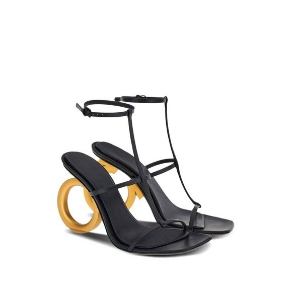 Ferragamo Elina Sandals in Black Leather 7.5 With Box Womens Logo High Heels - Picture 3 of 17
